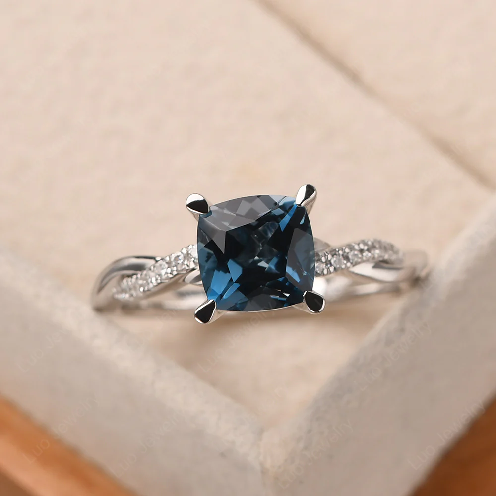 Cushion London Blue Topaz Twist Engagement Ring