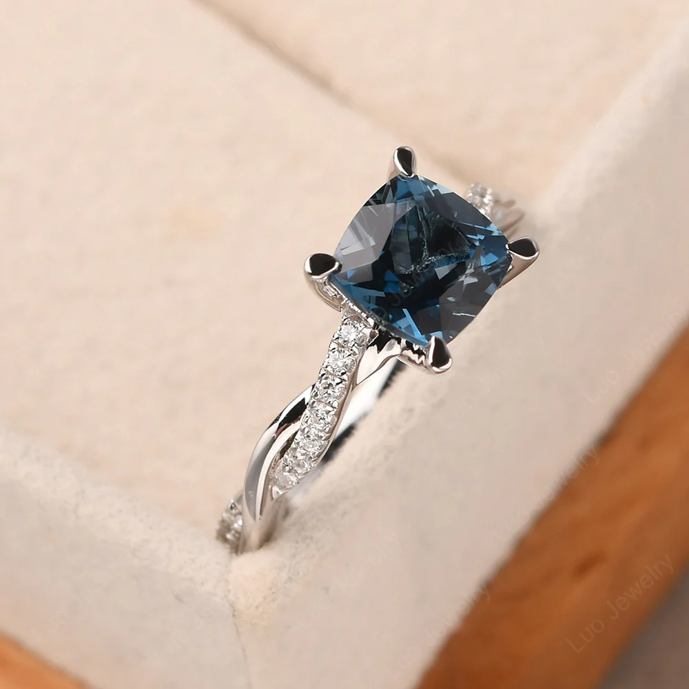 Cushion London Blue Topaz Twist Engagement Ring - Image 2