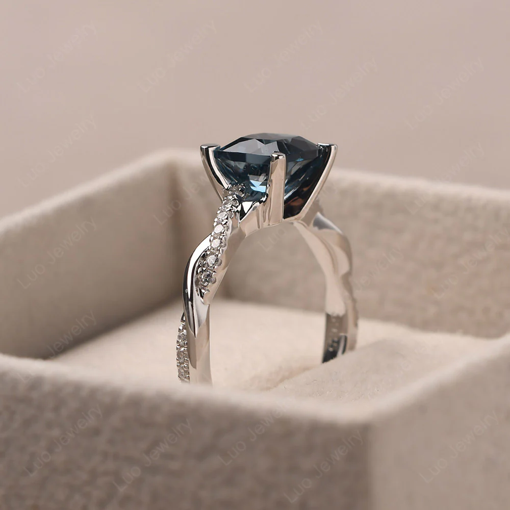 Cushion London Blue Topaz Twist Engagement Ring - Image 4