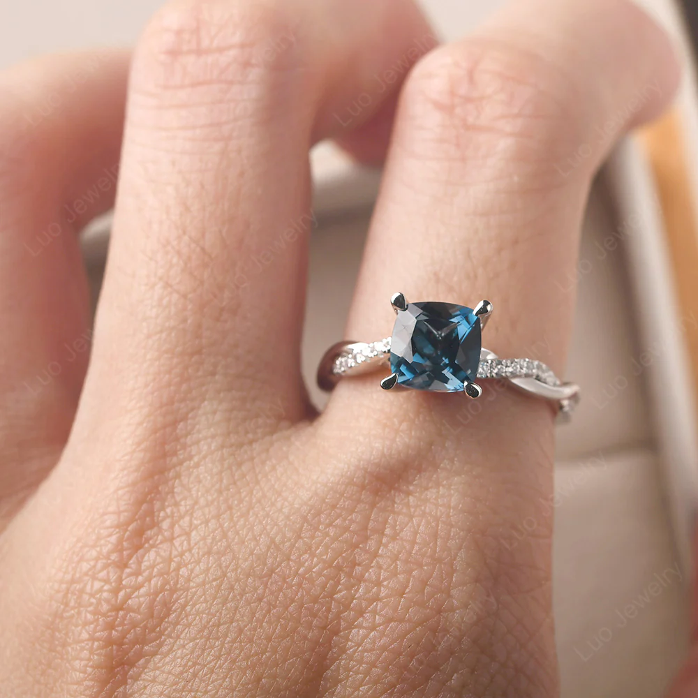 Cushion London Blue Topaz Twist Engagement Ring - Image 5