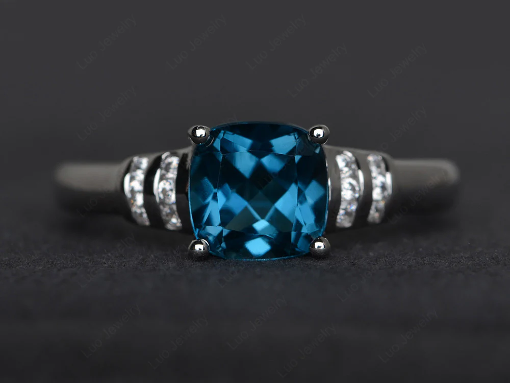 Simple Cushion London Blue Topaz Ring