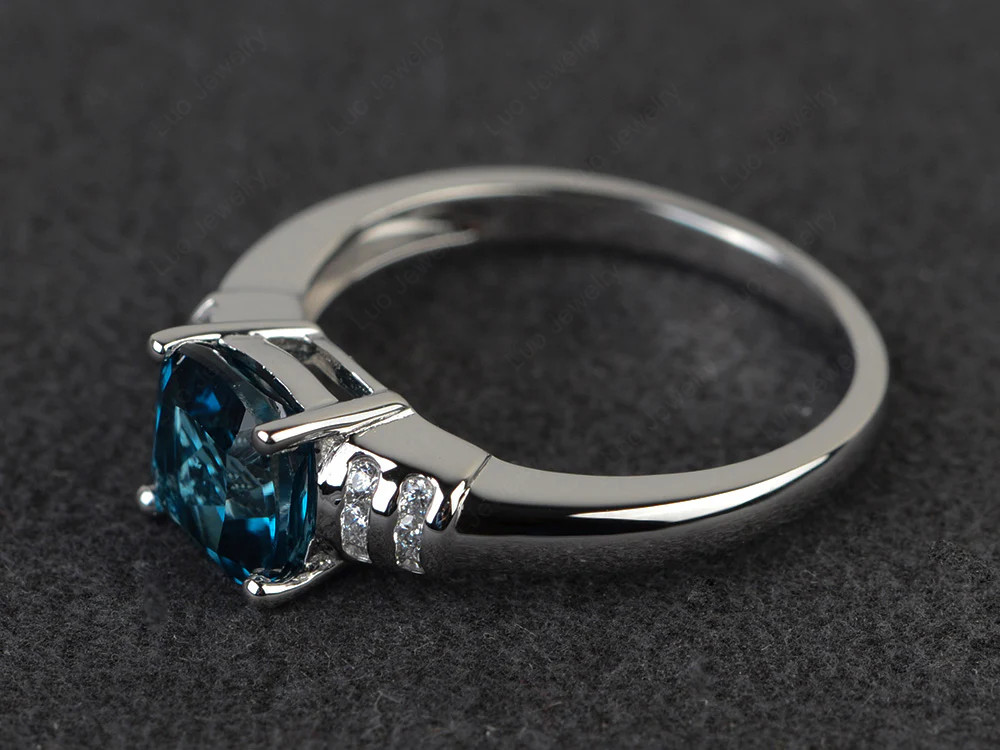 Simple Cushion London Blue Topaz Ring - Image 2