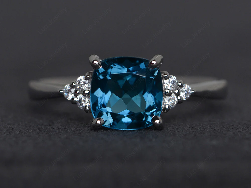 Cushion Cut London Blue Topaz Ring