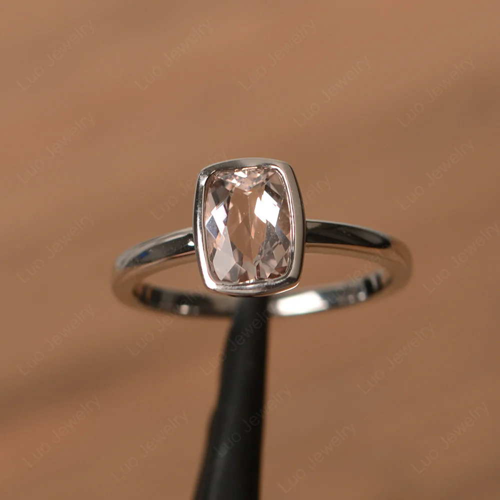 Cushion Cut Morganite Bezel Setting Ring