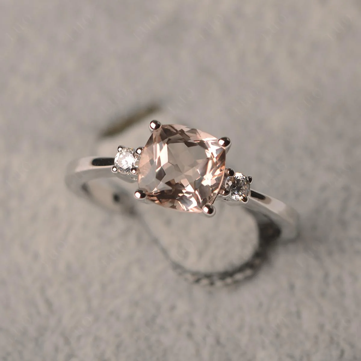 Cushion Cut Morganite Trilogy Ring - Image 10