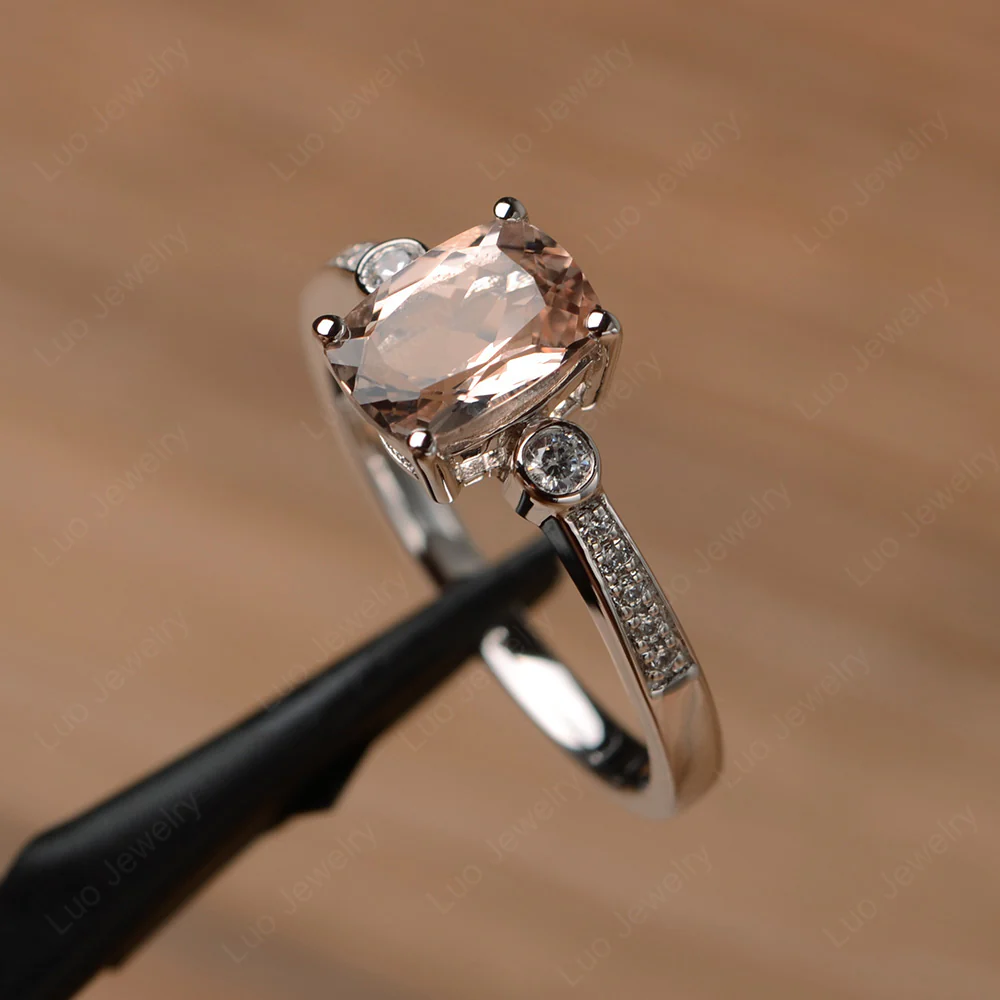 Cushion Cut Morganite Pave Ring - Image 2
