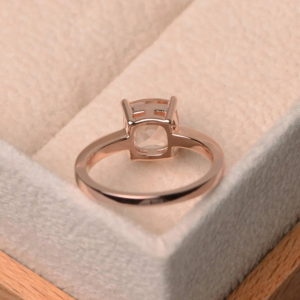Cushion Cut Simple Morganite Solitaire Ring - Image 3