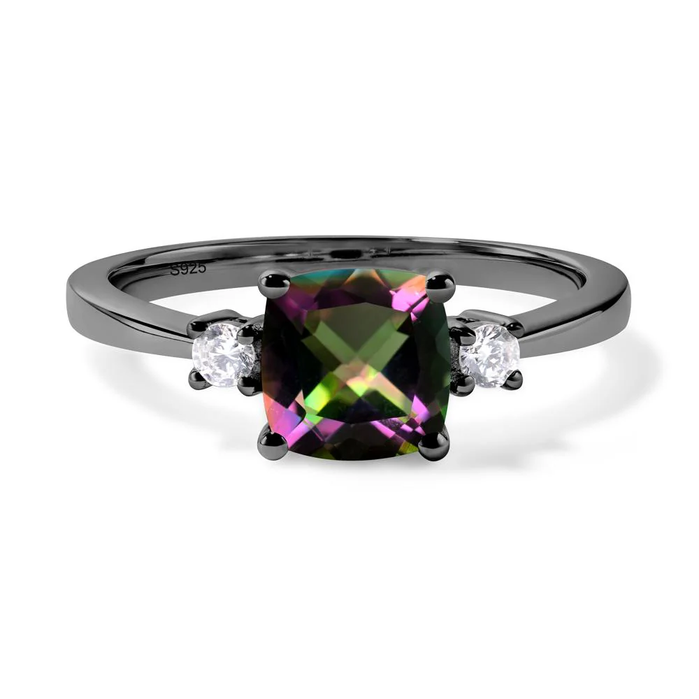 Cushion Cut Mystic Topaz Trilogy Ring