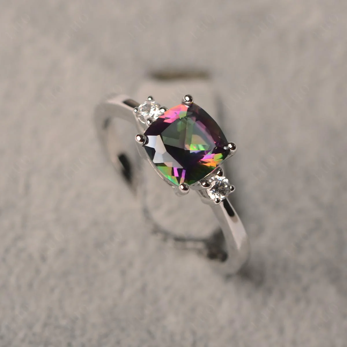 Cushion Cut Mystic Topaz Trilogy Ring - Image 10