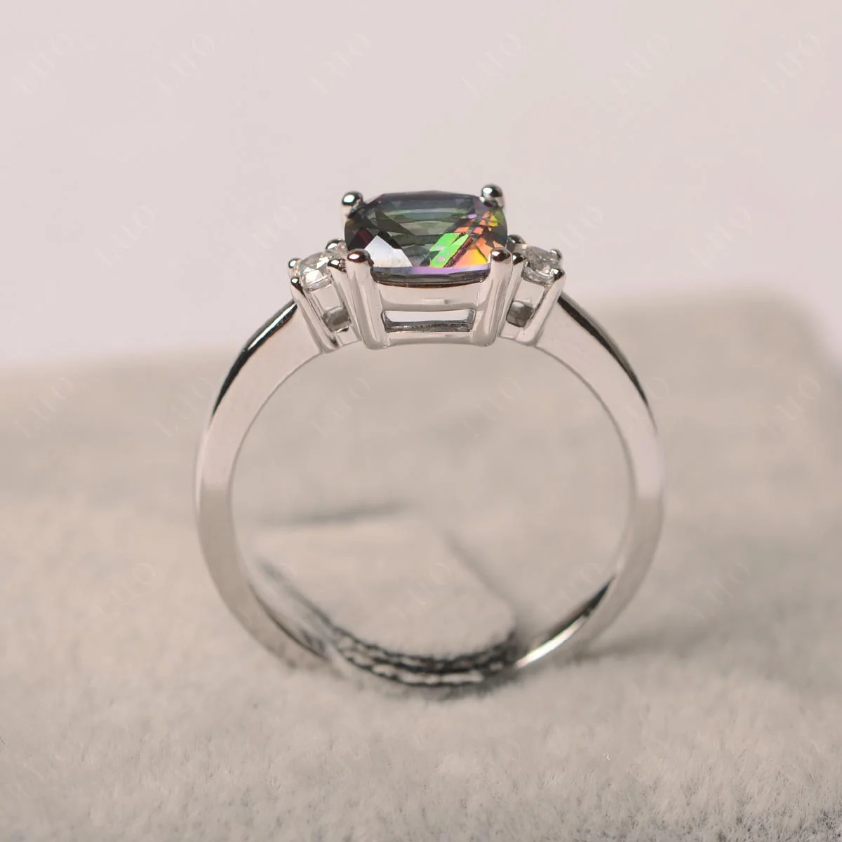 Cushion Cut Mystic Topaz Trilogy Ring - Image 11