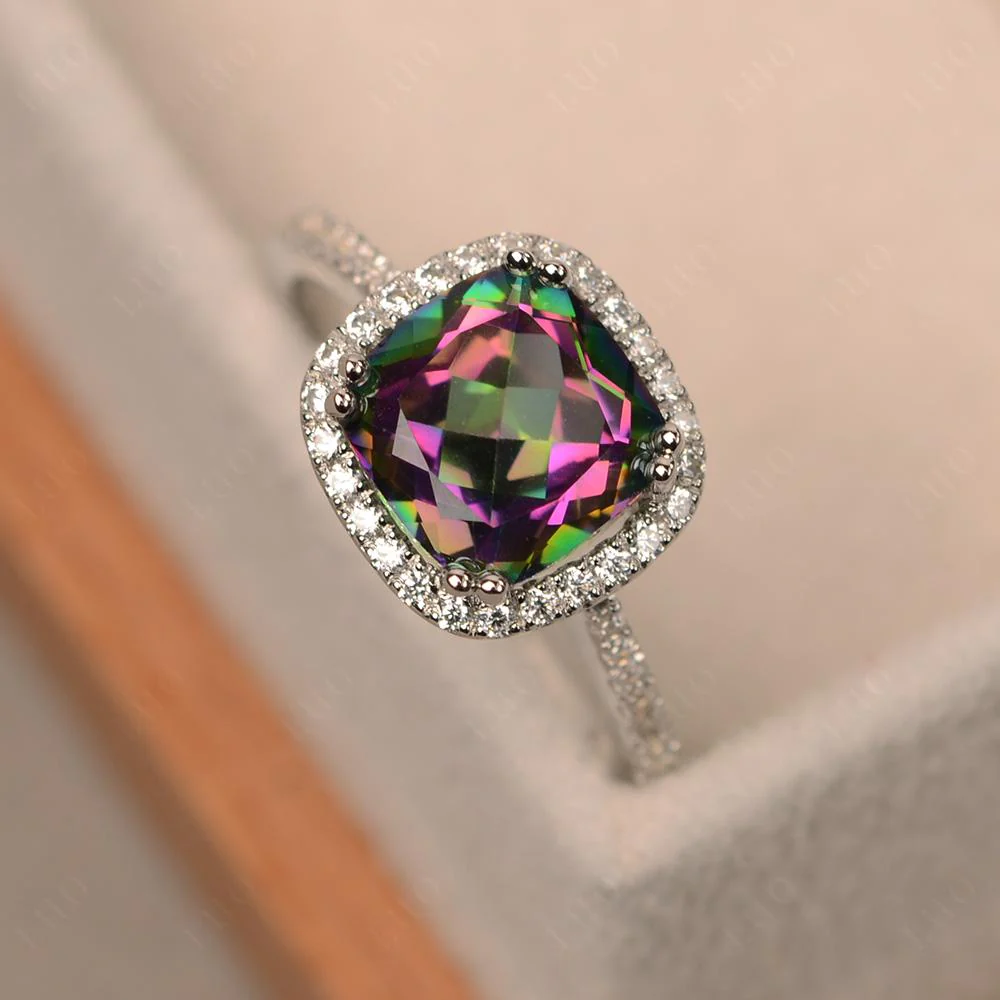 Cushion Cut Mystic Topaz Halo Ring - Image 11