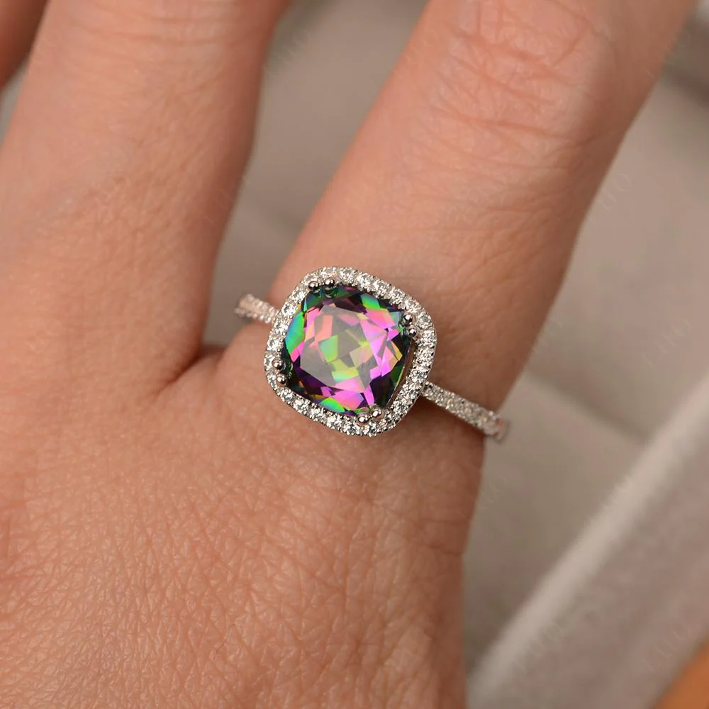 Cushion Cut Mystic Topaz Halo Ring - Image 13