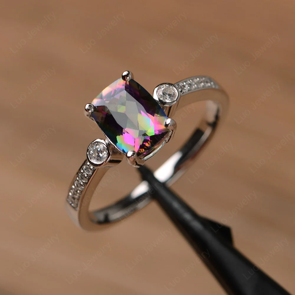 Cushion Cut Mystic Topaz Pave Ring