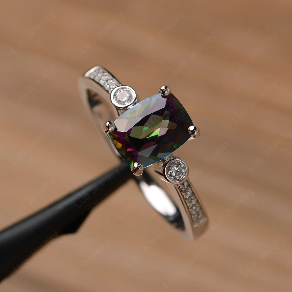 Cushion Cut Mystic Topaz Pave Ring - Image 2