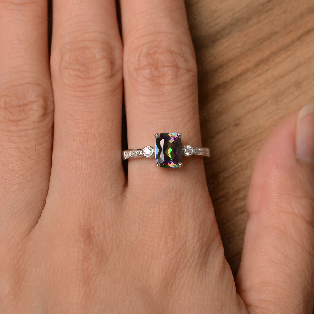 Cushion Cut Mystic Topaz Pave Ring - Image 4