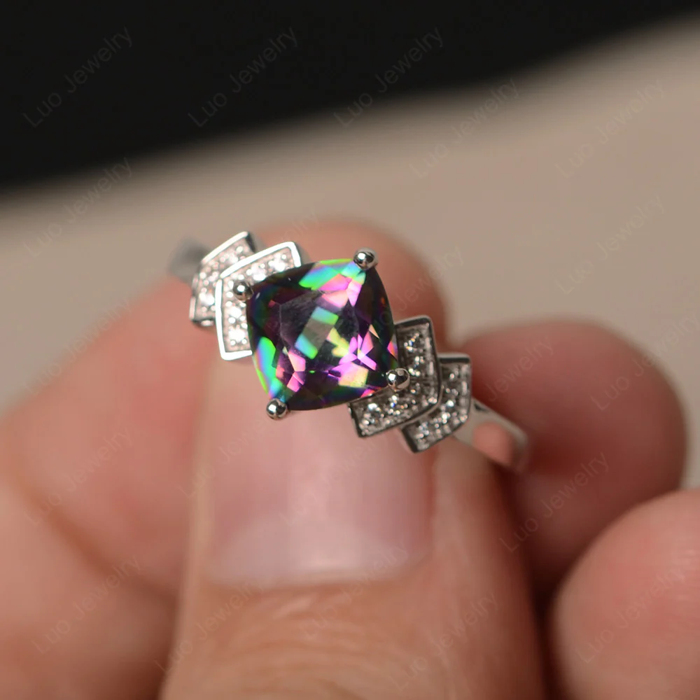 Cushion Cut Mystic Topaz Ring Kite Set