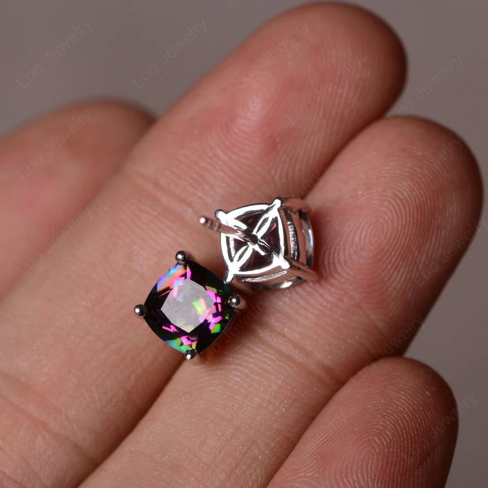 Cushion Cut Mystic Topaz Stud Earrings - Image 3