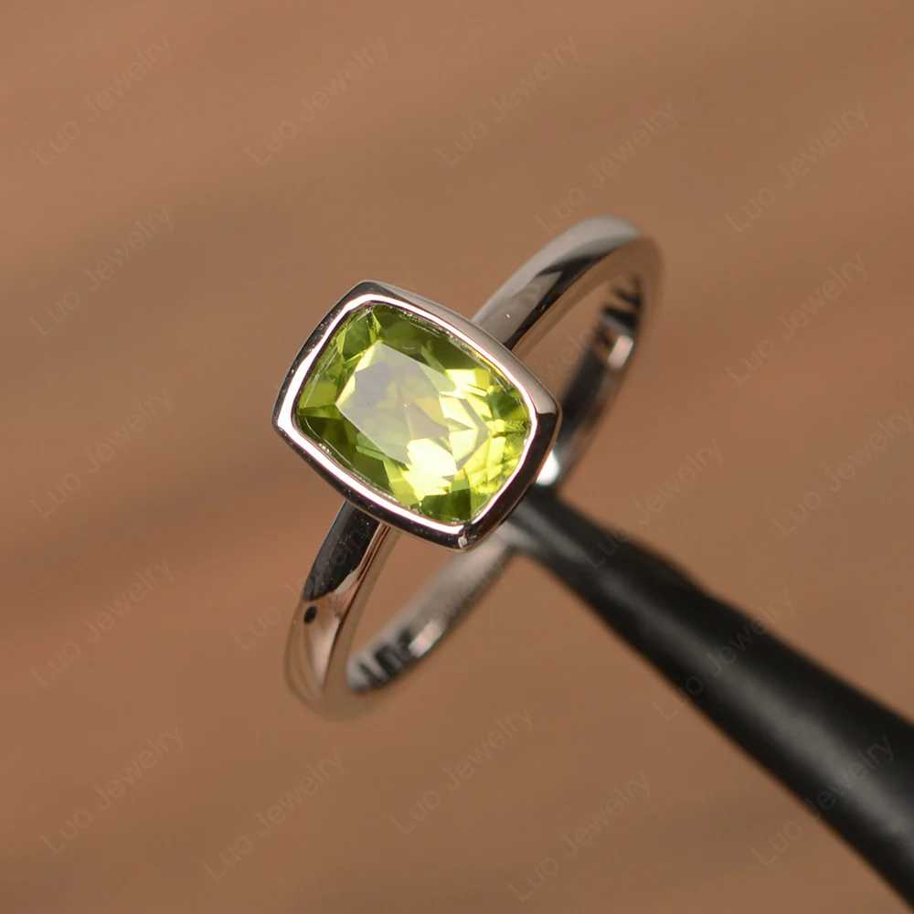 Cushion Cut Peridot Bezel Setting Ring
