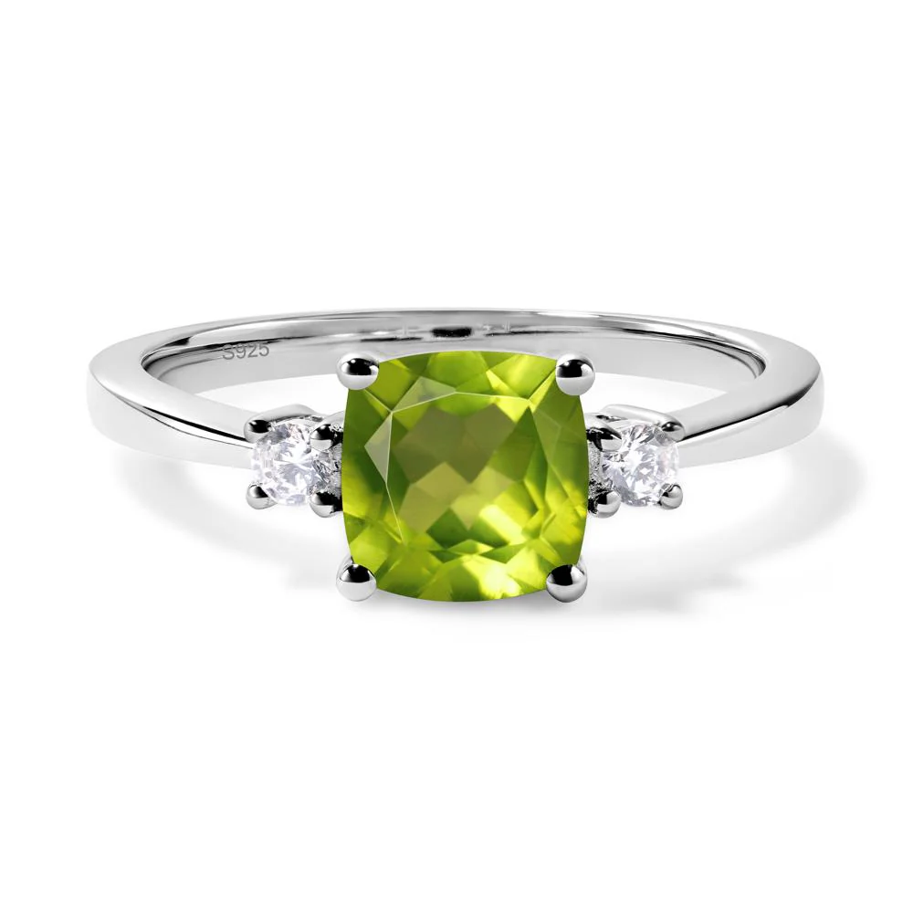 Cushion Cut Peridot Trilogy Ring