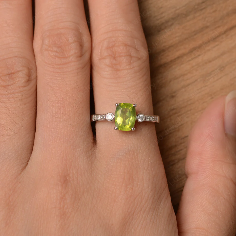Cushion Cut Peridot Pave Ring - Image 4