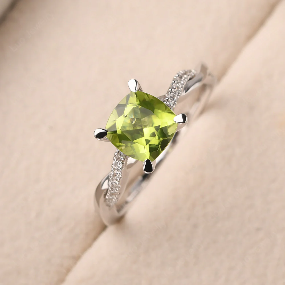 Peridot Twist Cushion Cut Engagement Ring - Image 2