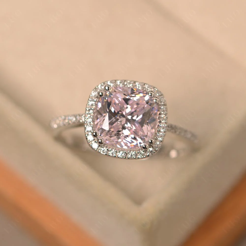 Cushion Cut Pink Cubic Zirconia Halo Ring - Image 10