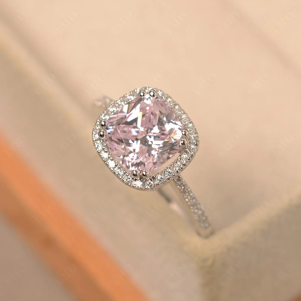 Cushion Cut Pink Cubic Zirconia Halo Ring - Image 11