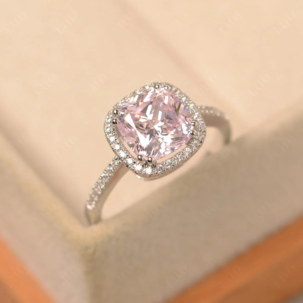 Cushion Cut Pink Cubic Zirconia Halo Ring - Image 12