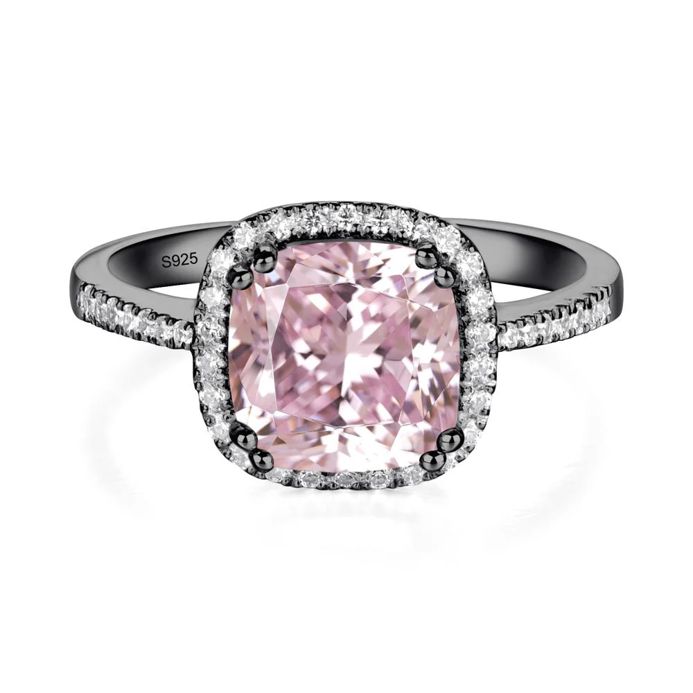 Cushion Cut Pink Cubic Zirconia Halo Ring - Image 3