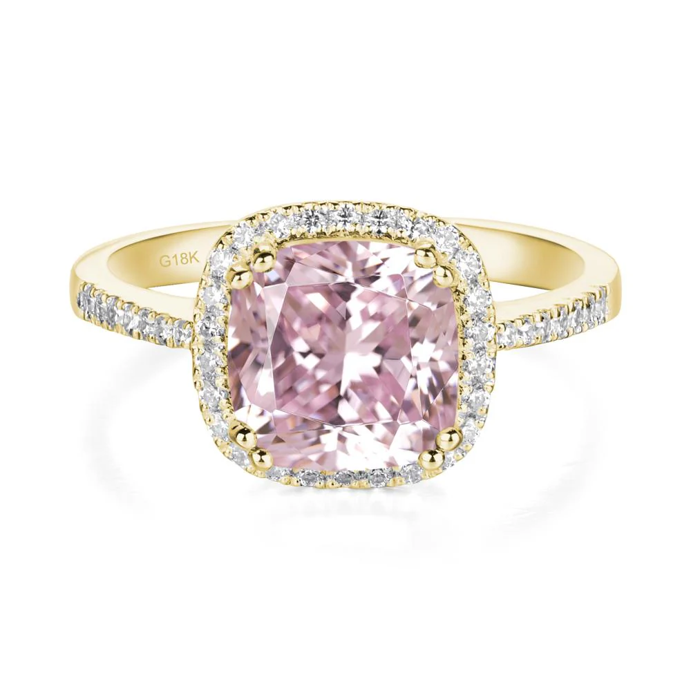 Cushion Cut Pink Cubic Zirconia Halo Ring - Image 4