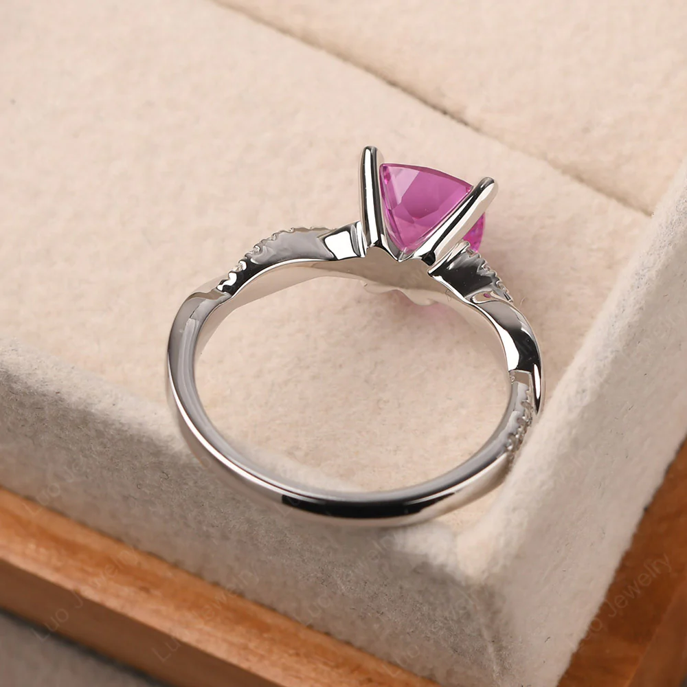 Pink Sapphire Twist Cushion Cut Engagement Ring - Image 3