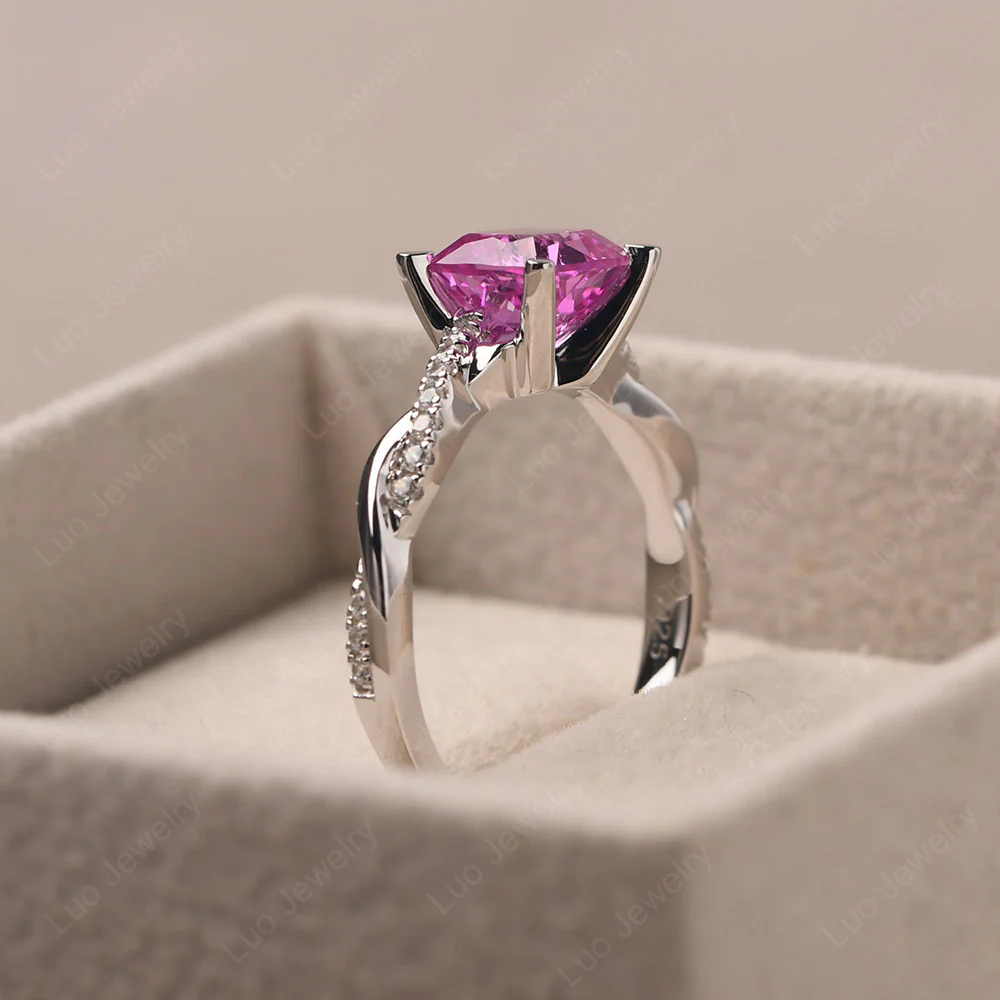 Pink Sapphire Twist Cushion Cut Engagement Ring - Image 4