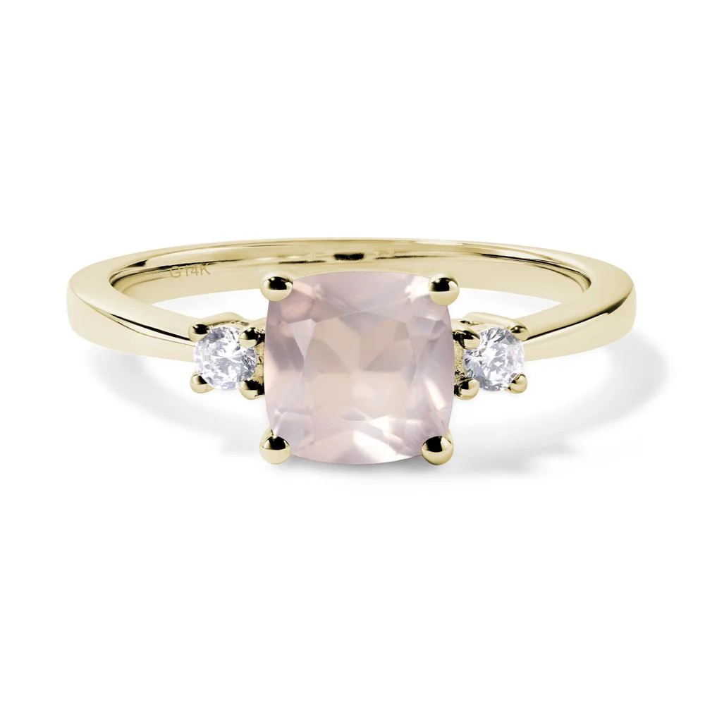 Cushion Cut Rose Quartz Trilogy Ring