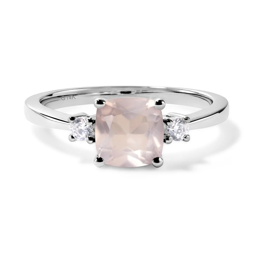Cushion Cut Rose Quartz Trilogy Ring - Image 4