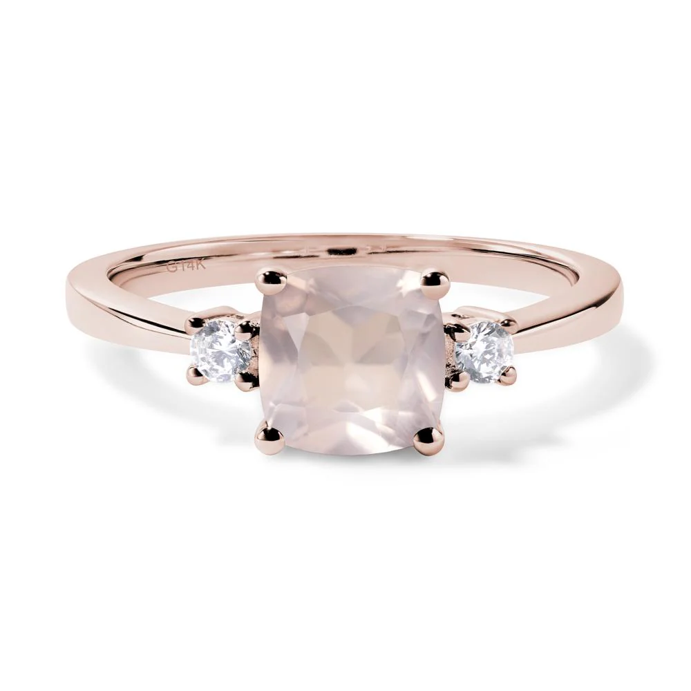 Cushion Cut Rose Quartz Trilogy Ring - Image 5