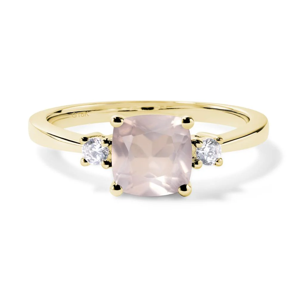 Cushion Cut Rose Quartz Trilogy Ring - Image 8