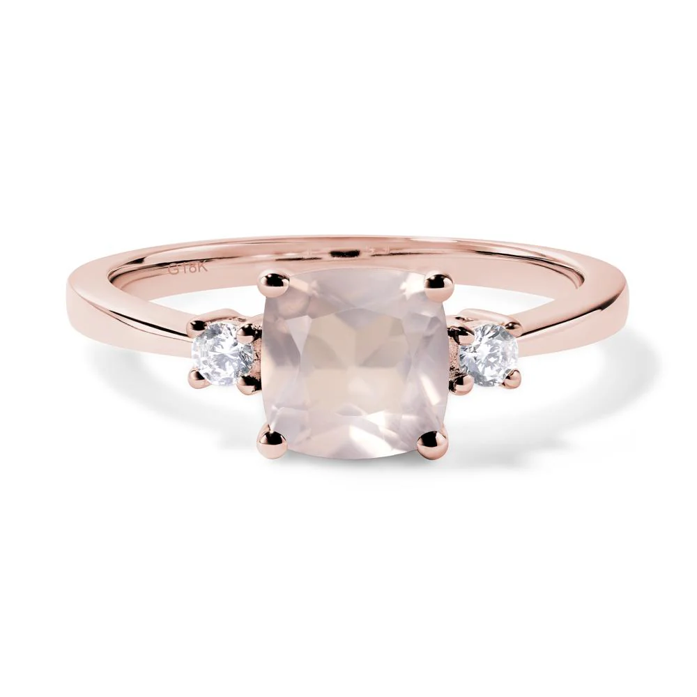 Cushion Cut Rose Quartz Trilogy Ring - Image 9