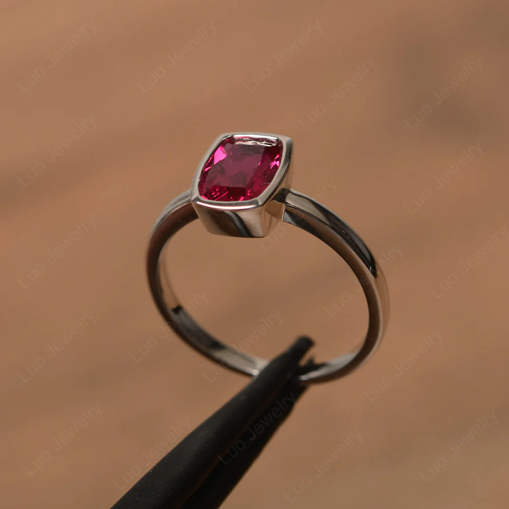 Cushion Cut Ruby Bezel Setting Ring - Image 2