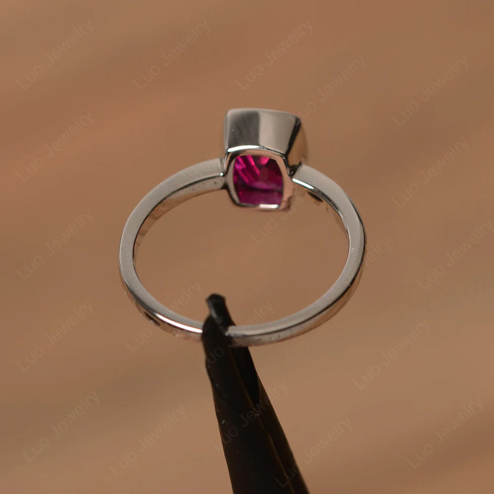 Cushion Cut Ruby Bezel Setting Ring - Image 3
