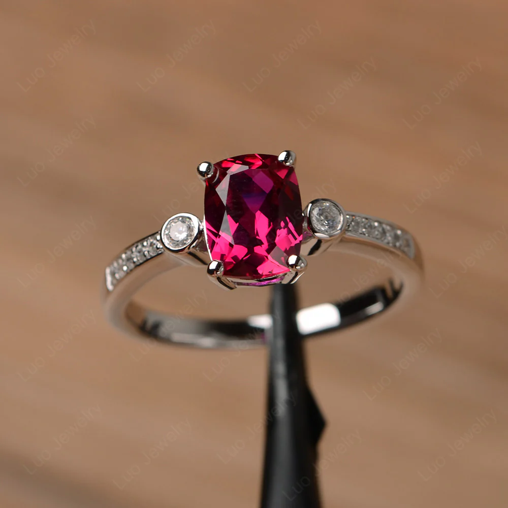 Cushion Cut Ruby Pave Ring