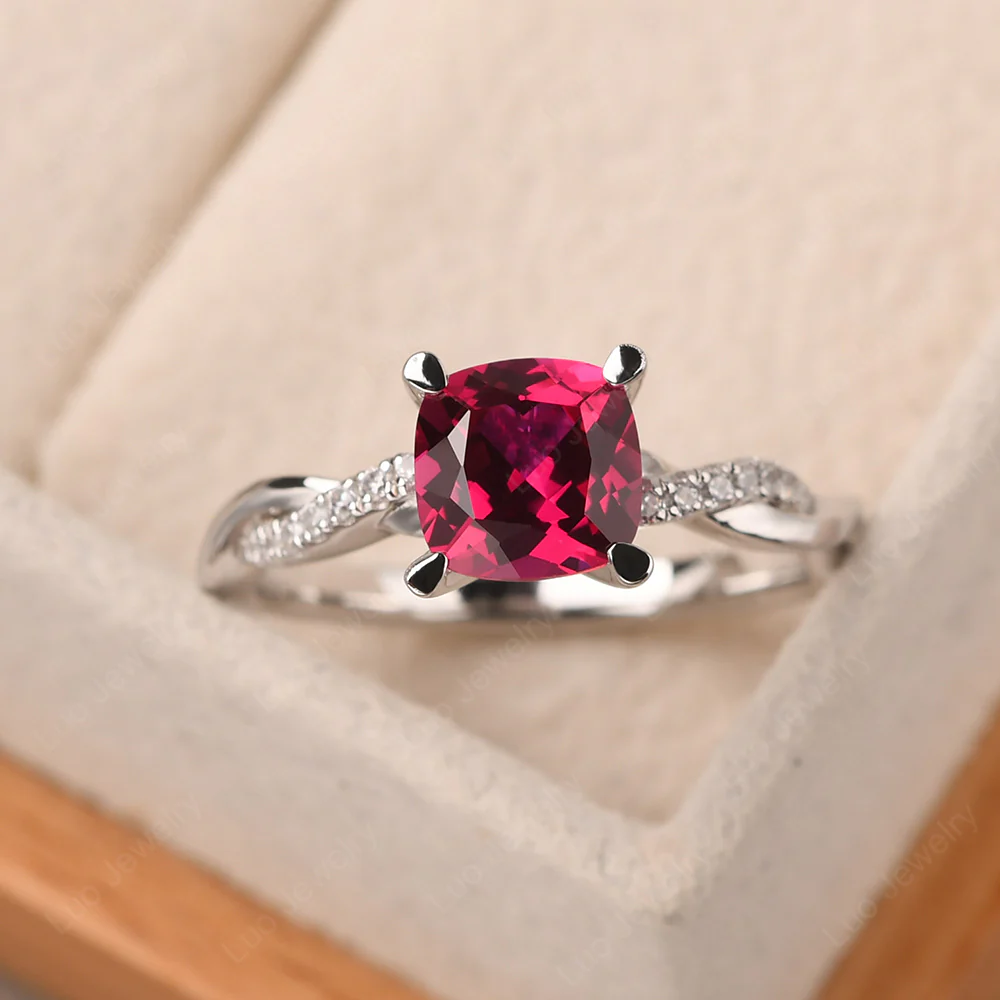 Cushion Ruby Twist Engagement Ring