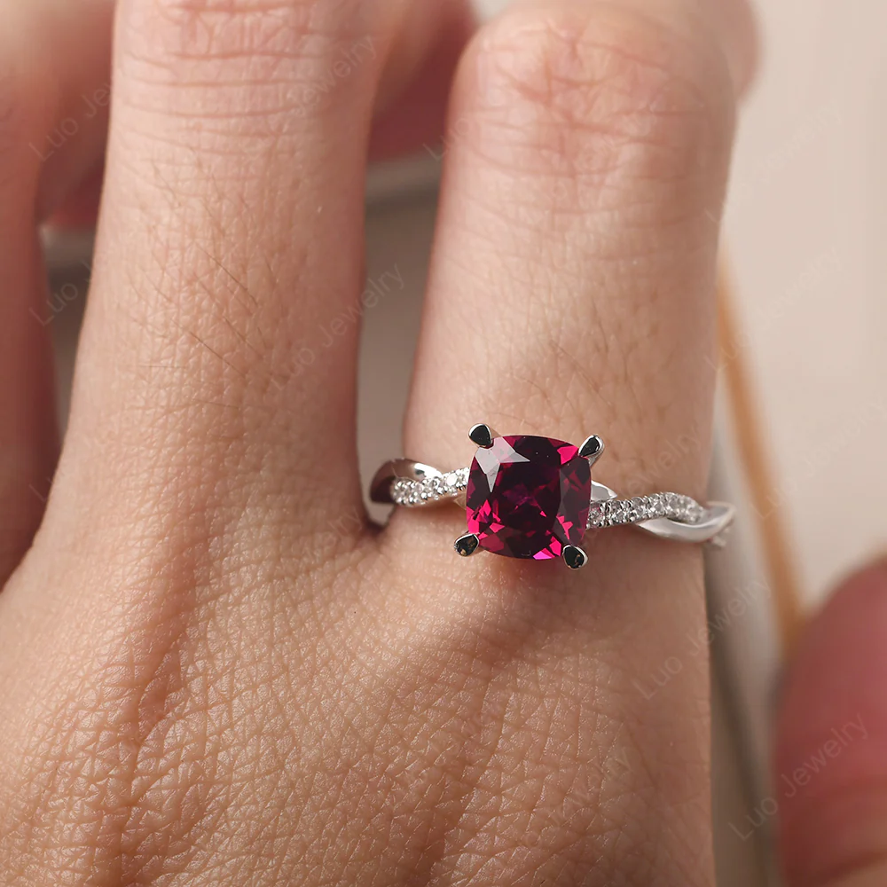 Cushion Ruby Twist Engagement Ring - Image 5