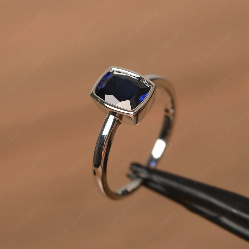 Cushion Cut Sapphire Bezel Setting Ring - Image 2