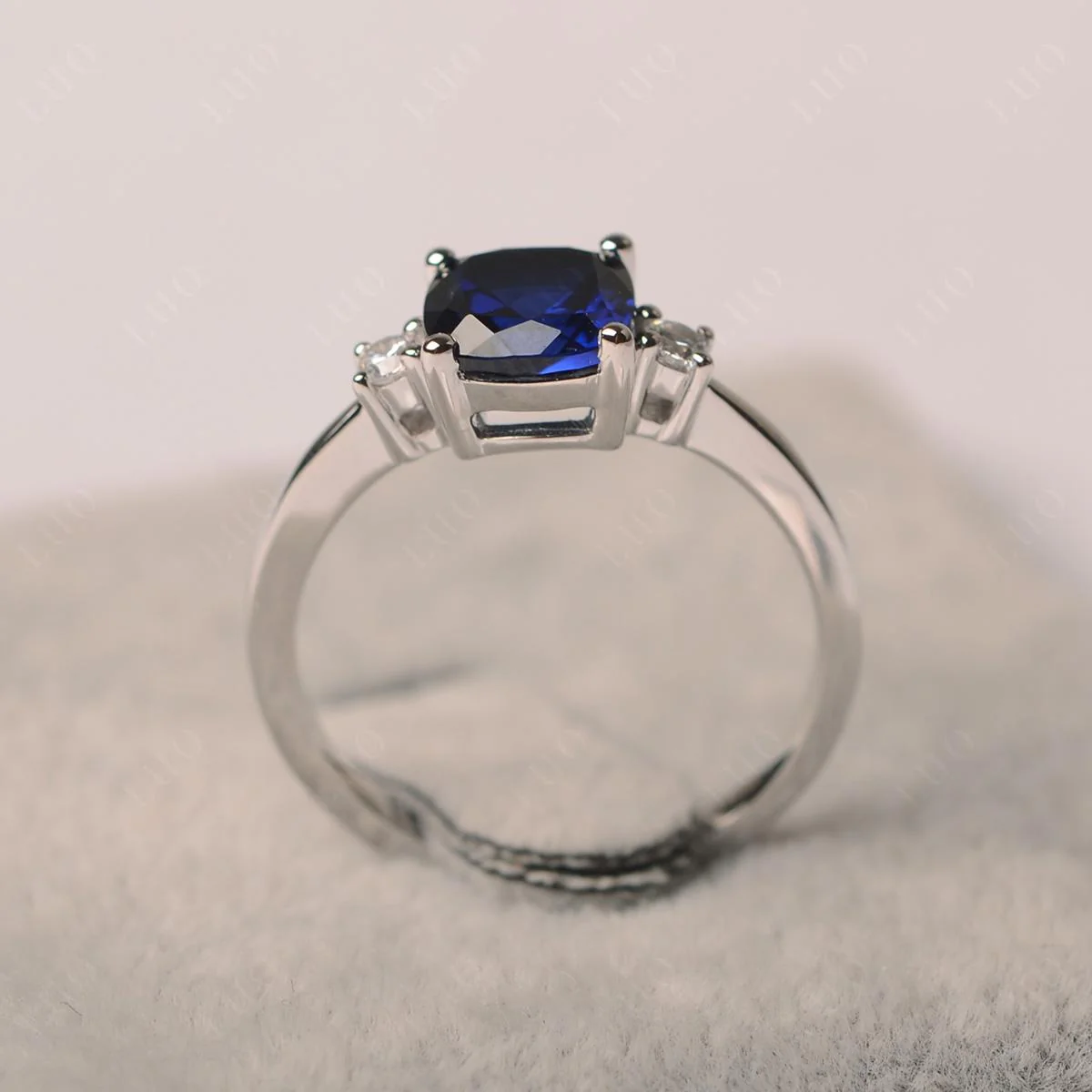 Cushion Cut Sapphire Trilogy Ring - Image 11