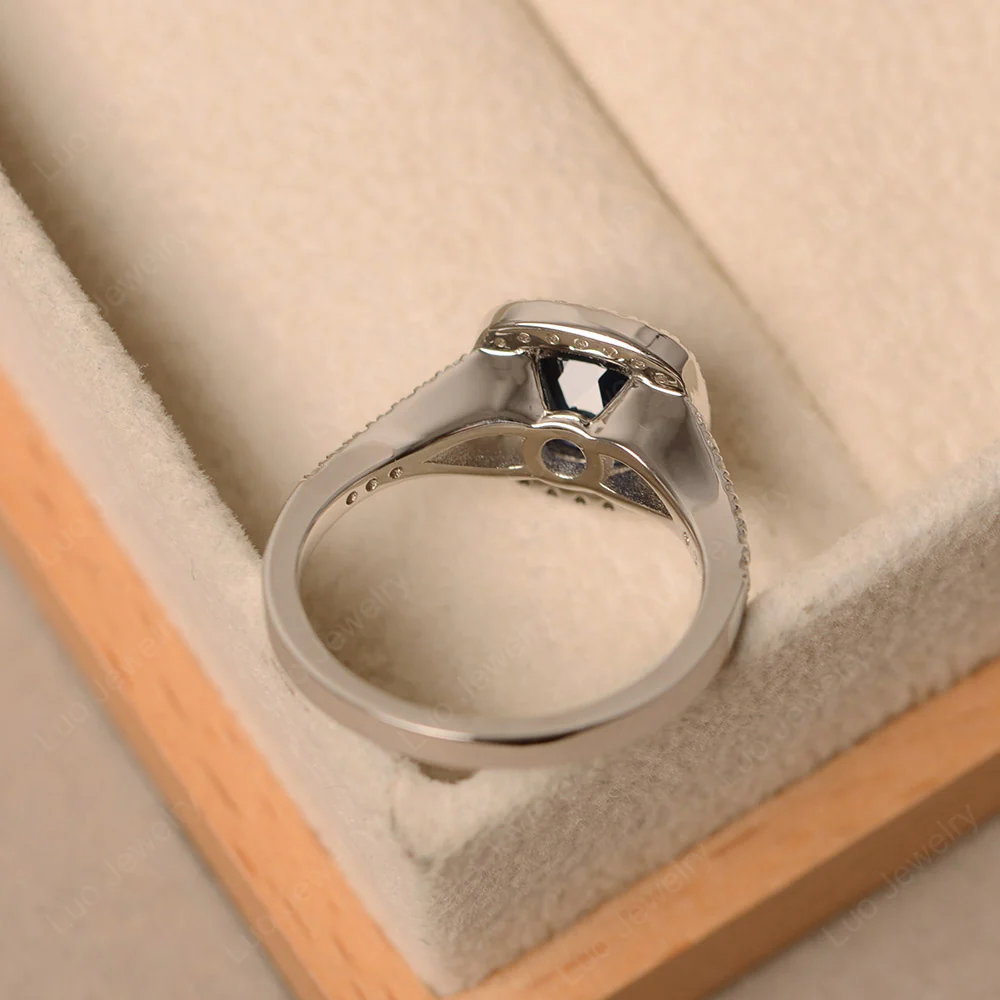 Cushion Cut Sapphire Halo Bezel Set Ring - Image 3
