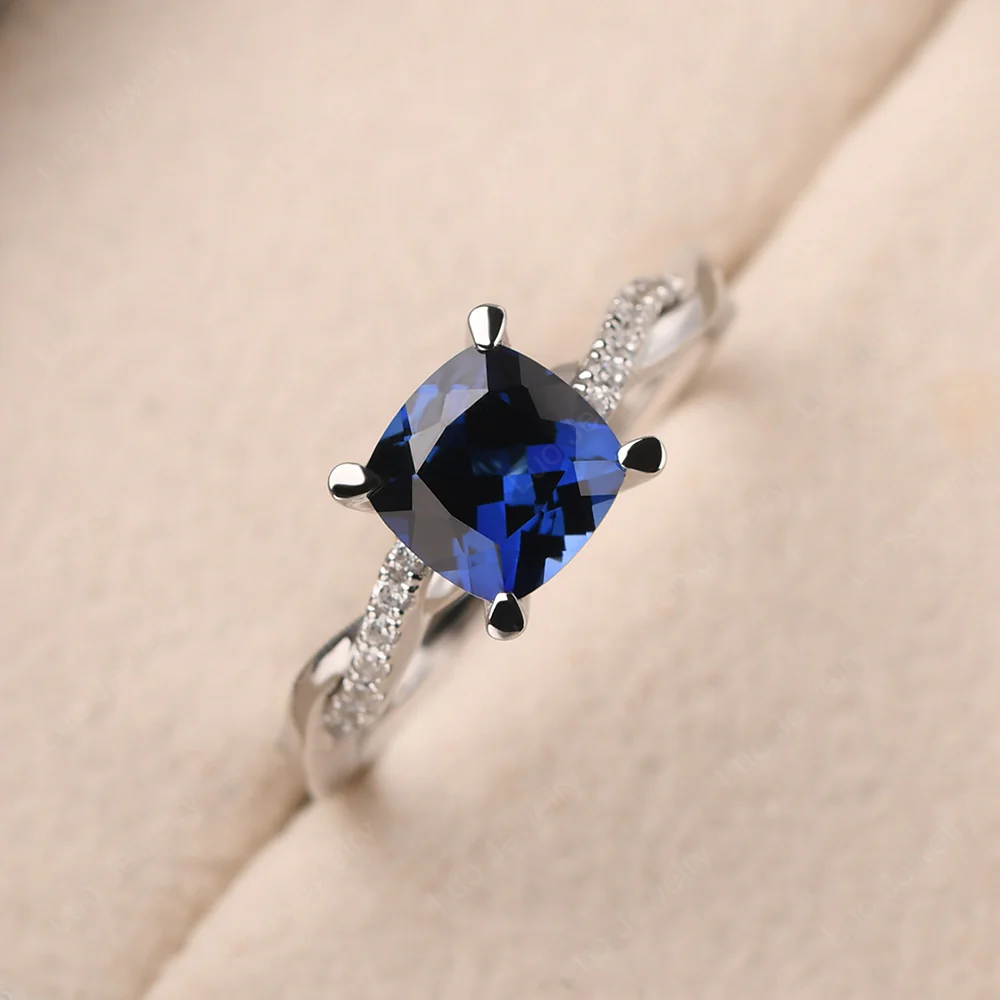 Sapphire Twist Cushion Cut Engagement Ring