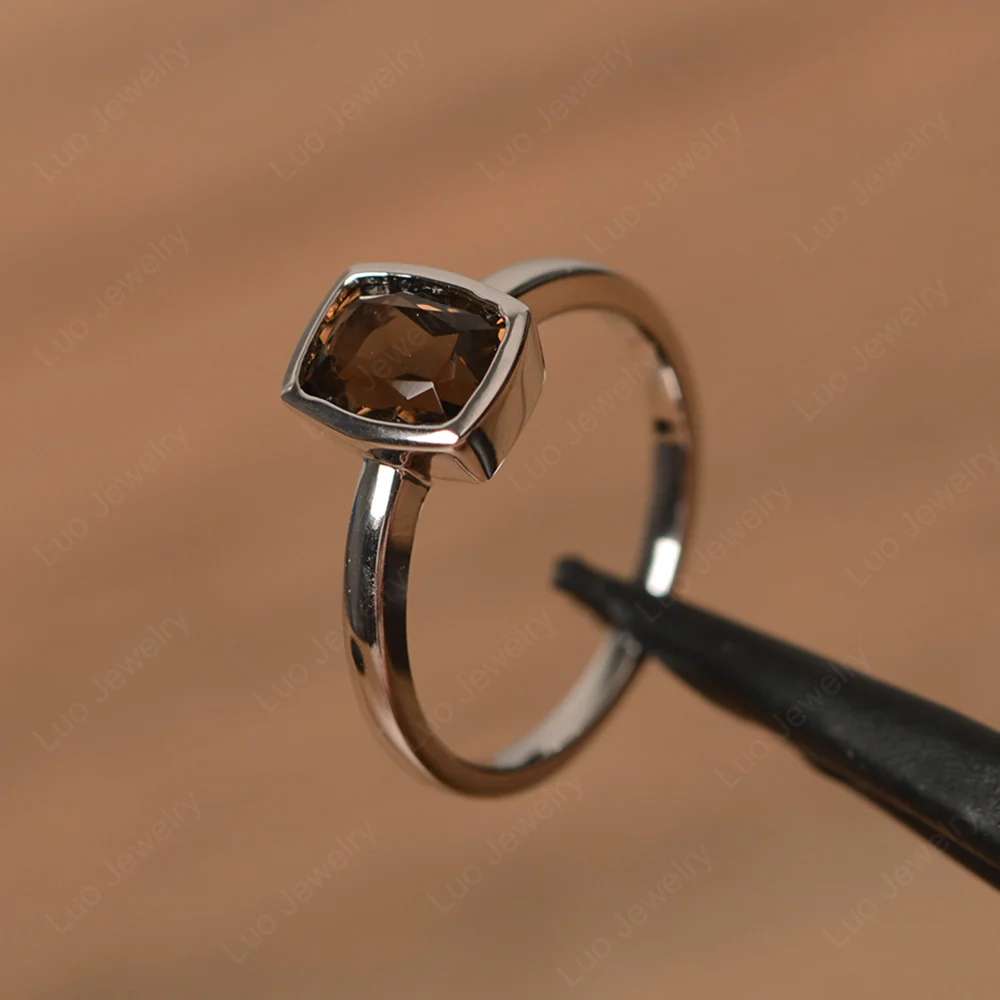 Cushion Cut Smoky Quartz Bezel Setting Ring - Image 2