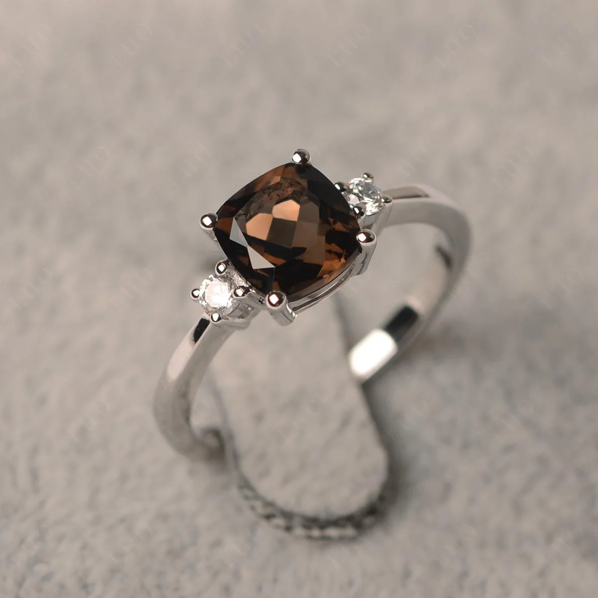 Cushion Cut Smoky Quartz Trilogy Ring - Image 10