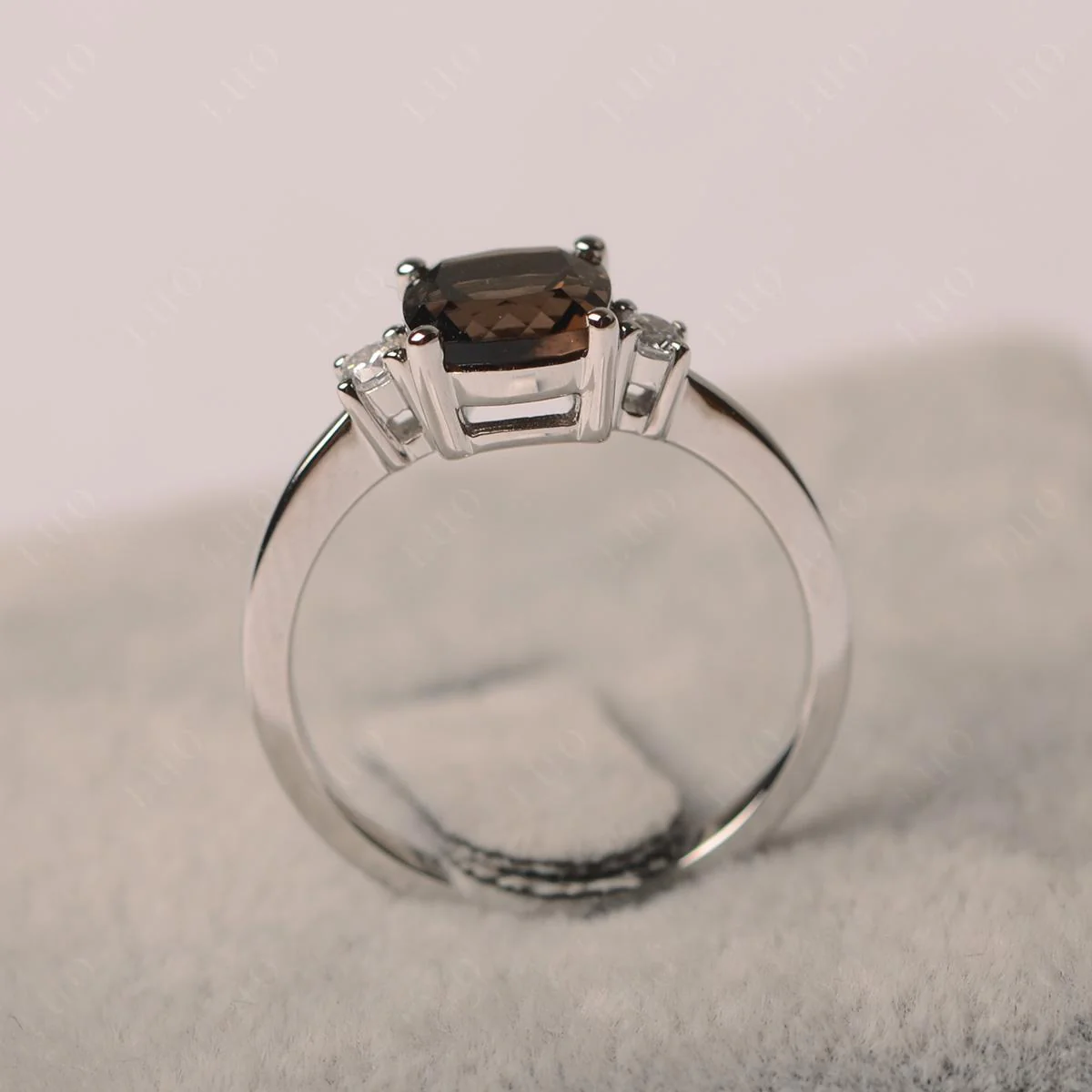 Cushion Cut Smoky Quartz Trilogy Ring - Image 11