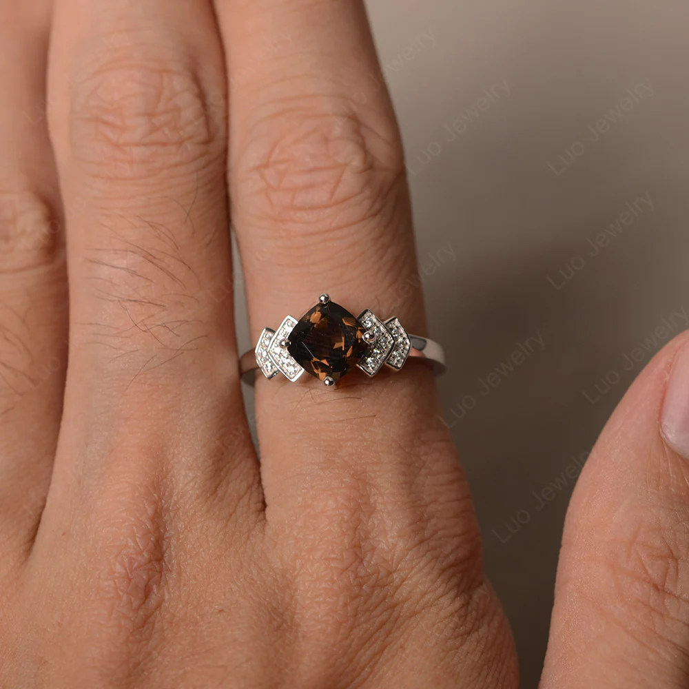 Cushion Cut Smoky Quartz Ring Kite Set - Image 3